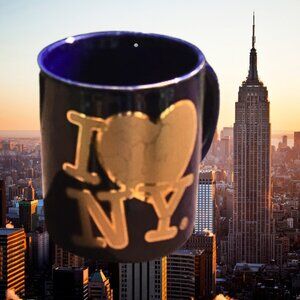 Vintage Blue And Gold I " Love New York" Coffee /Tea Mug With Gold Rim/ FREE